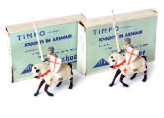 BRITAINS Lot 1201 1201 Timpo, Knights in armour, Ivanhoe series KN61, two lead Crusaders mounted with shields and lances (x 2) 50-80 1202 Britains, lead farm figures 11 near mint to include farmer, 2