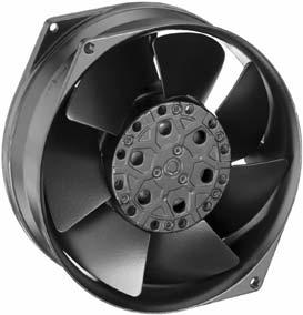 Series 7800 50 Ø x 55 mm AC fans with external rotor shaded-pole motor. Protected against overloading by integrated thermal cutout. Metal fan housing and impeller. Air exhaust over struts.