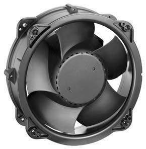 AC Diagonal Fans W*08 Ø 3 x 80 mm External-single-phase motor.* External-current motor.** Material: wall ring die-cast aluminium, five blades plastic PA. Rotor coated in black.