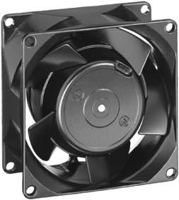 Series 8000 N 80 x 80 x 38 mm Technology AC fans with external rotor shaded-pole motor. Impedance protected against overloading. Metal fan housing and impeller. Air exhaust over struts.