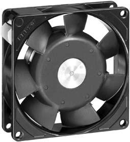 Series 3900 9 x 9 x 5 mm AC fans with internal rotor shaded-pole motor. Impedance protected against overloading. Metal fan housing, impeller of mineral-reinforced plastic PA. Air exhaust over struts.