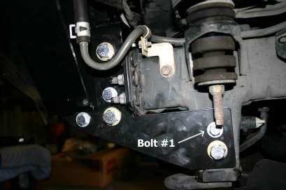 Use the 3/8 x 3 1/4 bolt with a 5/16 washer only (no lock washer) on the inside of the frame and a 5/16 washer and lock washer on the outside of the frame.