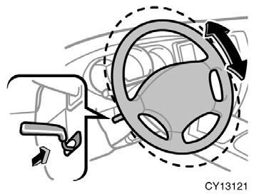 Tilt steering wheel Tilt and telescopic steering wheel CAUTION Do not adjust the steering wheel while the vehicle is moving.