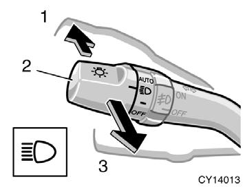 Position 2 or 3 with the headlights on The lights automatically turn off after 30 seconds when all the side doors and back door are closed with the ignition key in the ACC or LOCK position.
