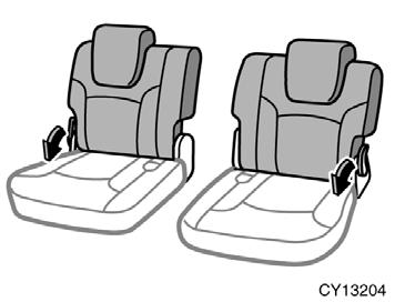Adjusting rear seats (vehicles with third seats) Second seats SEATBACK ANGLE ADJUSTING LEVER Lean forward and pull the lock release lever. Then lean back to the desired angle and release the lever.
