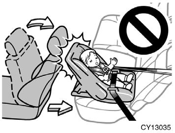 In the event of an accident, the impact of the rapid inflation of the front passenger airbag could cause death or serious injury to the child if the rear facing child restraint system is installed on