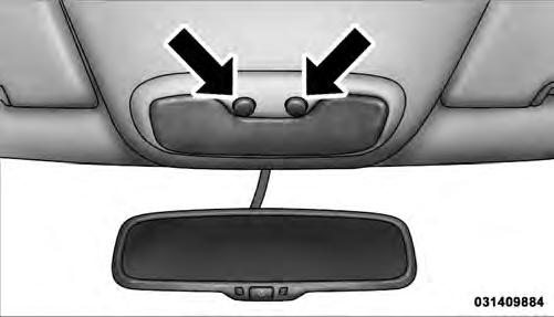 144 UNDERSTANDING THE FEATURES OF YOUR VEHICLE Map/Reading Lights These lights are mounted between the sun visors above the rear view mirror. Each light is turned on by pressing the button.