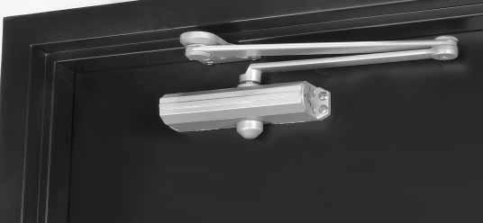 The close proximity, for this application, of the door closer to the door s pivot point reduces the door closer s power efficiency by approximately 25% when compared to a regular arm.