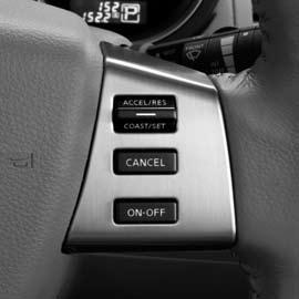 To reset at a faster cruising speed, push and hold the ACCEL/RES switch. When the vehicle attains the speed you desire, release the switch.