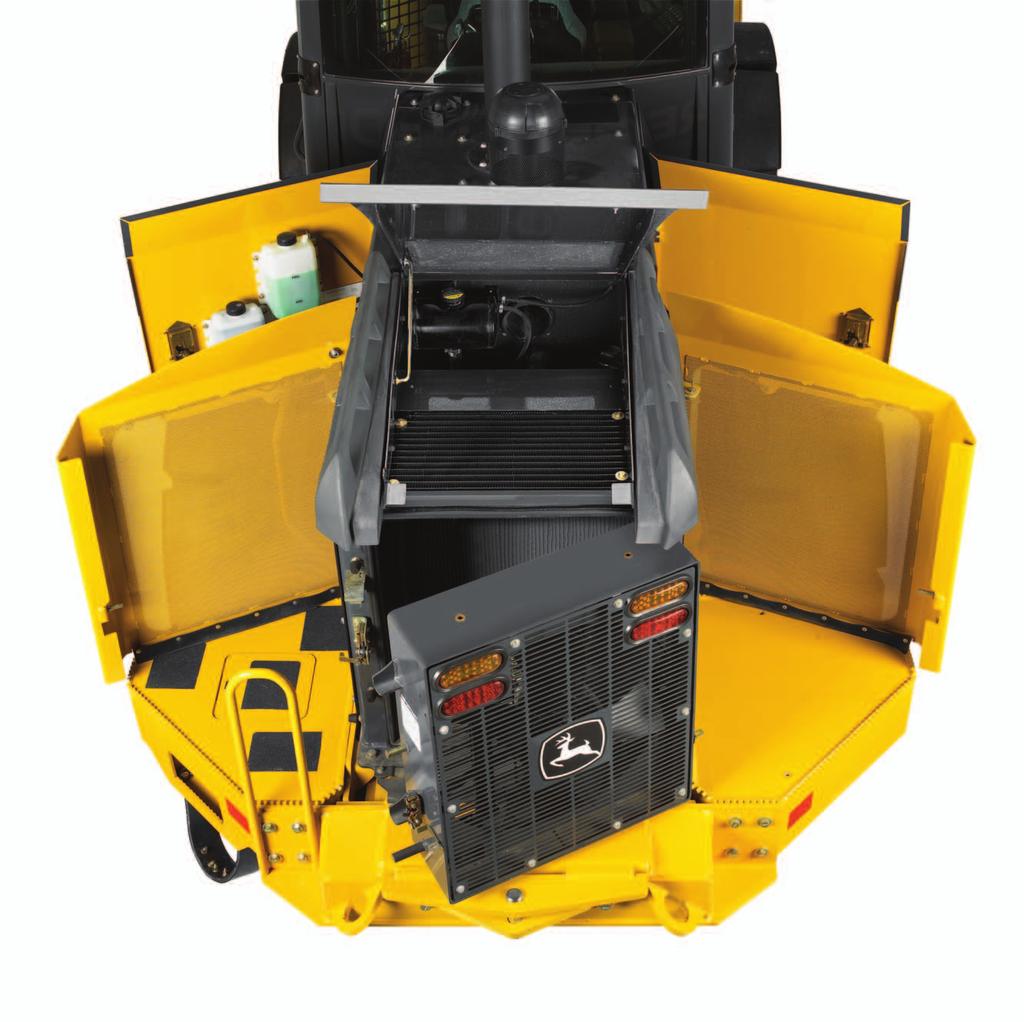 Quad-Cool system keeps the radiator; air-conditioner condenser; intercoolers; and hydraulic, transmission, and axle cooler isolated from engine heat for increased efficiency and durability.