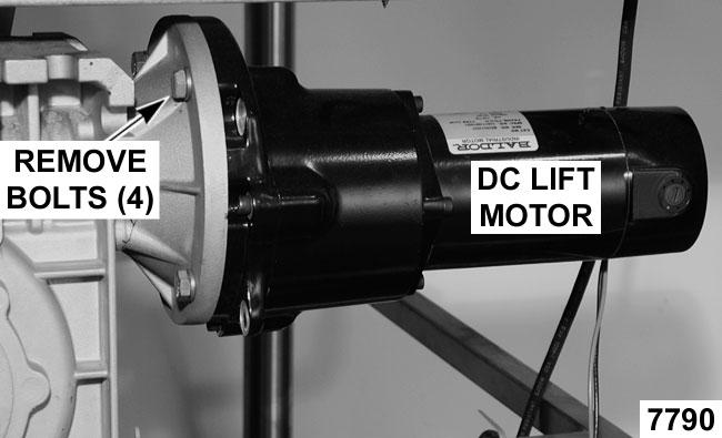 Lower the pan (use motorized pan lift or manual crank handle). 3. If DC lift motor is installed, remove motor as outlined under DC LIFT MOTOR. 4.