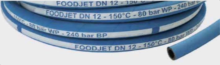 Low pressure equipment 02 Foodjet - food hose blufood - food hose Foodjet - Food hose according to EN 854. Particularly resistant to animal and poultry fats.