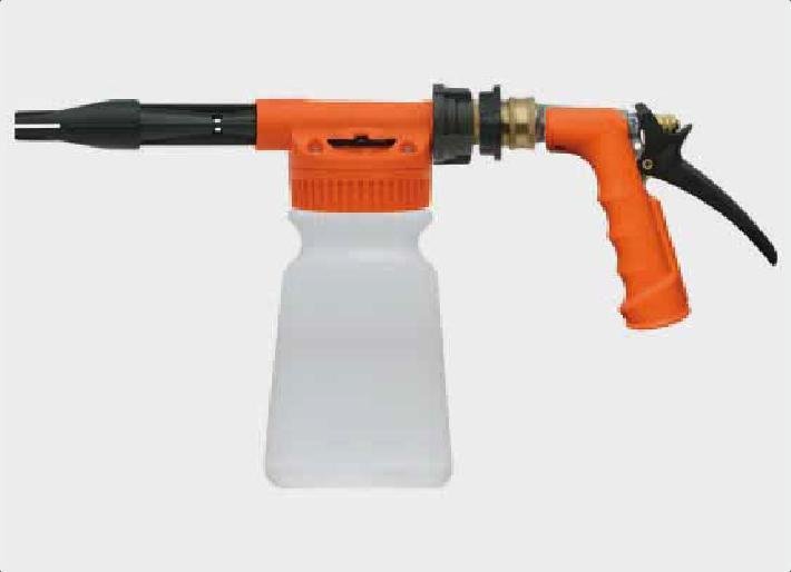 Low pressure equipment 02 Foam gun Features» Exceptional chemical resistance to acidic and caustic cleaner.» Foam generating wand creates a thick clinging foam.» Automatic dosing of chemicals.