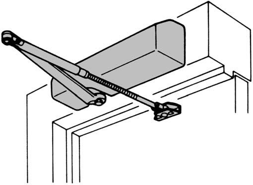 TOP JAMB APPLICATION TOP JAMB APPLICATION D-4550 / D-4551 Series Door Closer Specifications Closer mounted on PUSH side of door Can be templated for either 120 or 180 (when butt, frame and wall