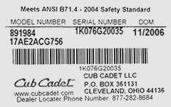 Locating Your Model and Serial Numbers The model and serial numbers are essential to find correct Cub Cadet genuine factory replacement part numbers for your outdoor power equipment.