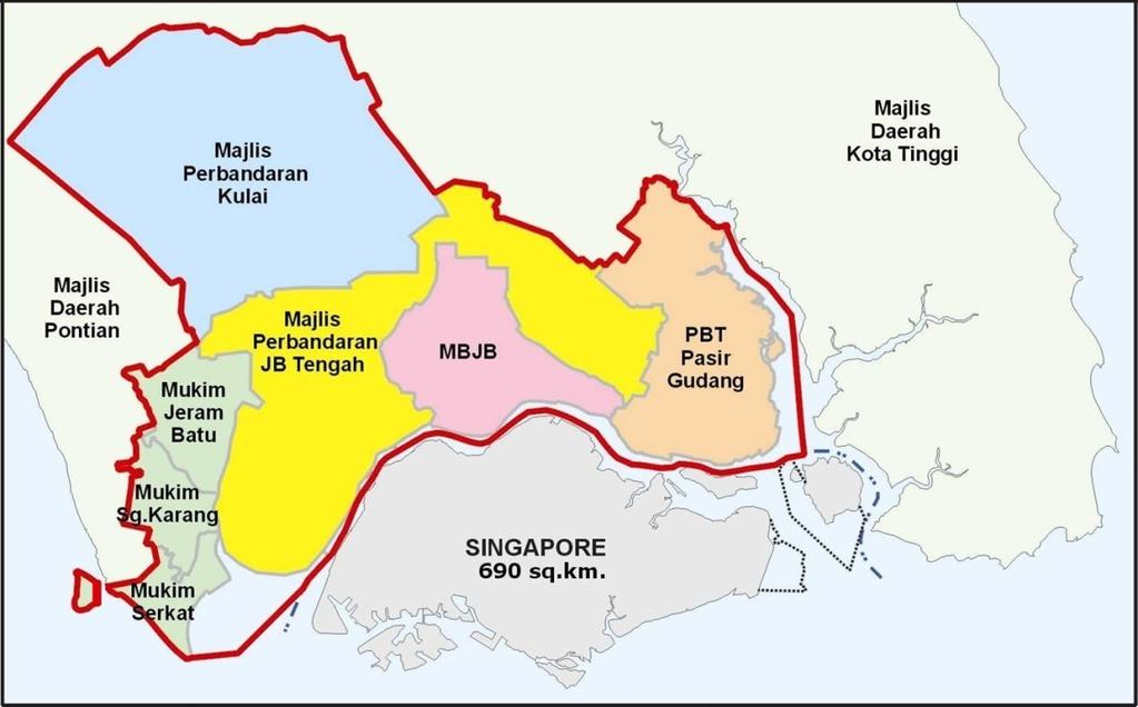 4 M Density - 631 Estimated Population 2025: 3 mil Geographical facts: Area 2,217 sq km @ 547,821 acres >3 times size of Singapore 48 times size of Putrajaya Area of Coverage:
