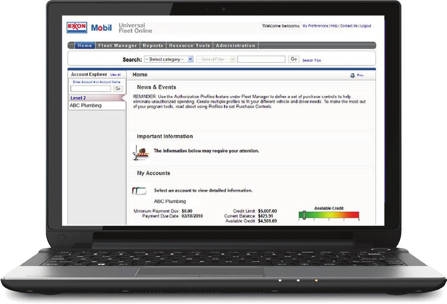 ExxonMobilUniversalOnline.com The power to see and control spending The ExxonMobil account management tool can help you efficiently manage your vehicle expenses.