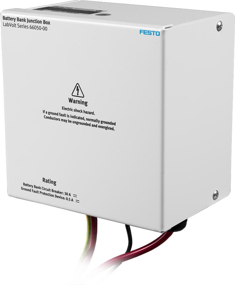 2 x 26.7 x 33.0 cm (6.75 x 10.5 x 13 in) 32.25 kg (71.10 lb) The Battery Bank Junction Box contains a 30 A dc circuit breaker and a 0.5 A dc ground-fault protection device (GFPD).