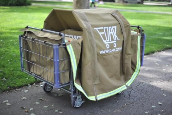About EDAR An EDAR is a four-wheeled unit, based on a mobile cart design that provides security for belongings, privacy and protection from the elements.