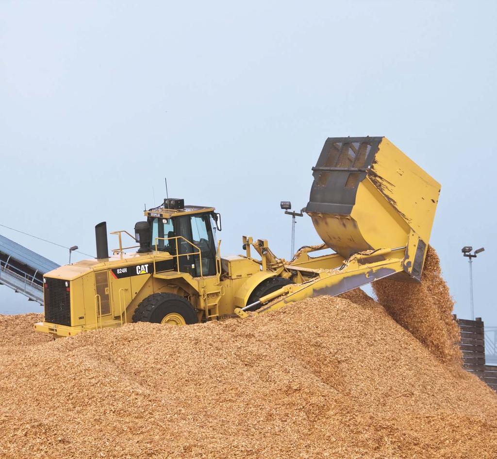 824H/834H Wood Chip Scoops Engine 824H Engine Model Cat C15 ACERT Direct Drive Gross Power 299 kw 401 hp Net Power ISO 9249 264 kw 354 hp Weights 824H Operating Weight 32 355