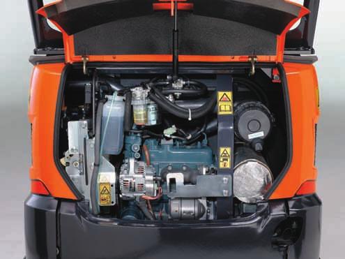 SAFETY/DURABILITY/ EASY MAINTENANCE Easy maintenance Kubota has made routine maintenance extremely simple by consolidating primary engine components onto one side for easier access.