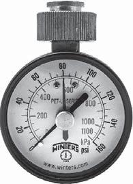 the Water Test Gauge Black steel case Brass or lead free brass wetted parts Dual scale (PSI/kPa) ±3-2-3% accuracy ASME B40.