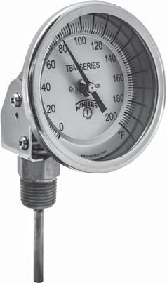 TBM Bi-Metal Thermometer Description & Features: A general purpose, versatile 1 (25mm) to 6 (150mm) dial, 304 stainless steel thermometer Bi-metallic sensing element for reliable readings Back,