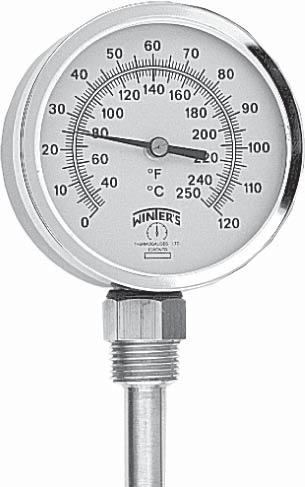 HVAC Bi-Metal Thermometer TBT Description & Features: A durable and accurate thermometer with a rigid connection Separable thermowell Rugged steel case Bi-metallic element Dual scale ( F & C) Back or