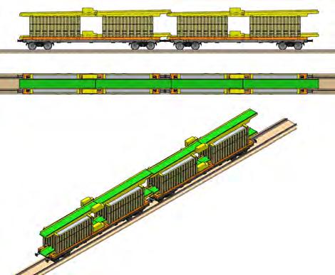 To distribute the ballast on the ballast bed, standard flat wagons for container transport can be used on which the automatic unloading system will be positioned; on the top of
