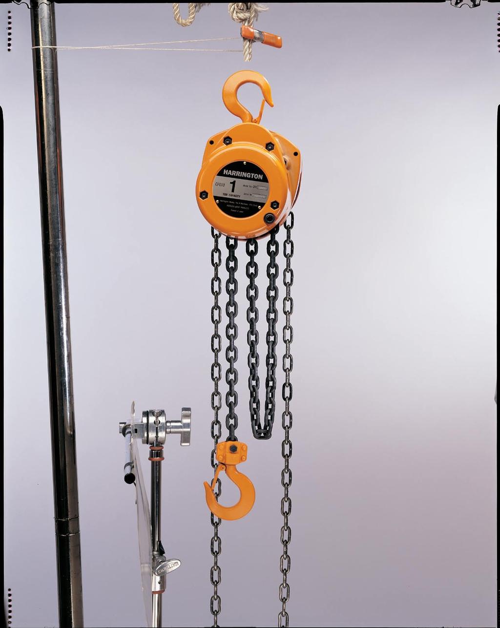 CF Hand Chain Hoist 1 2 through 5 Ton capacity Harrington CF hand chain hoists give you a practical alternative thanks to an economical design using fewer parts for trouble-free service.
