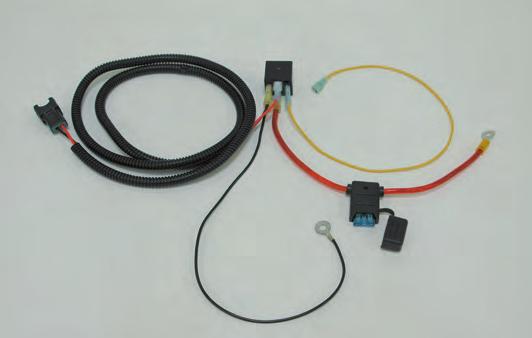 The intercooler pump wiring harness has four connections: 1. Red wire: Battery power source.