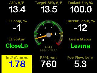 AIR/FUEL RATIO Multi-Gauge Engine below 160 F (NoLearn) AIR/FUEL RATIO Multi-Gauge Engine above 160 F (Learng) Ignition Timing Check (without Timing Control) Verify with a timing light that the