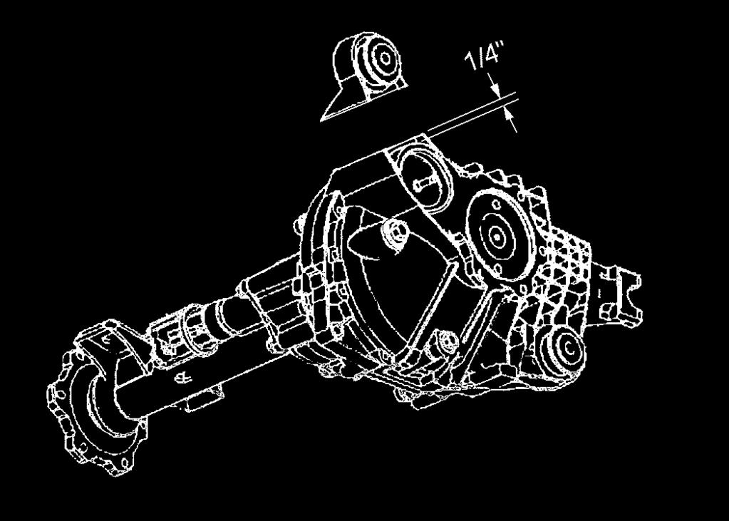 6) Remove the differential assembly from the vehicle. 7) Cut off the differential lower frame mount from the rear frame bracket of the driver side lower control arm. See illustration #8.