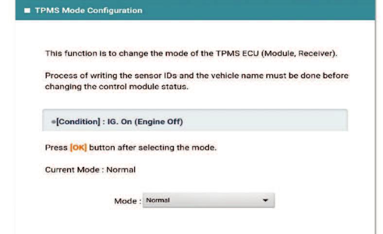 Page 8 of 9 10. After Register Sensor operation is complete, access Vehicle S/W Management > TPMS Mode Configuration > follow instructions. 11.
