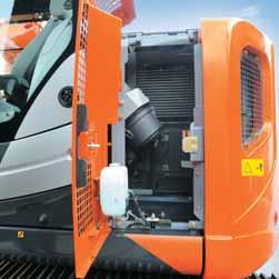 On the exterior of the ZAXIS 135US, the air conditioning condenser can be easily opened for cleaning the condenser and radiator.