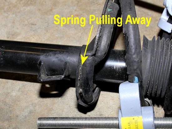 Once the spring pulls away from the top and the bottom of its resting position on the strut, and a gap forms, the spring