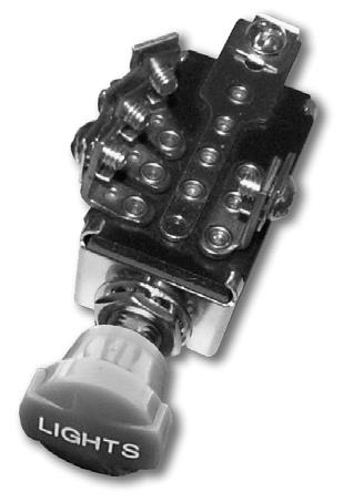 Includes dome light or interior light circuit, headlights, running lights, and dimmer switch for dash