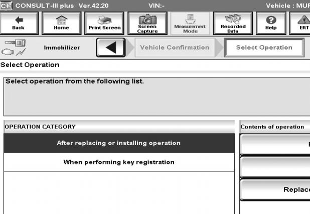 Fig. 27 24) RES key fobs programming instructions. a) Once the system call is complete, you will enter the Select Operation screen will as shown in Fig. 27. Under OPERATION CATEGORY menu click When performing key registration as shown in Fig.