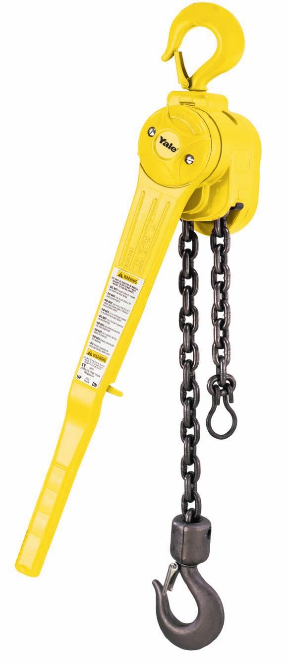 Yale PE & RS Ratchet Lever Hoist /4 to 6 ton capacities Link chain models Light and portable Weatherized load brake Requires less handle pull to lift full load Efficient Yale PE & RS hoists require