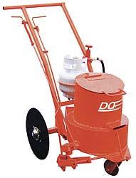 The 10 gallon melter/applicator is mounted on steel wheels and is equipped with spring loaded hand control release valve, hand agitator, temperature gauge and steel shoe for striking off sealant in a
