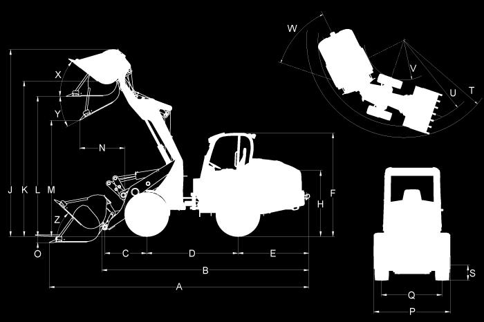 4080 Wheel loader Dimensions A Total length 6.127 mm B Total length (without bucket) 4.