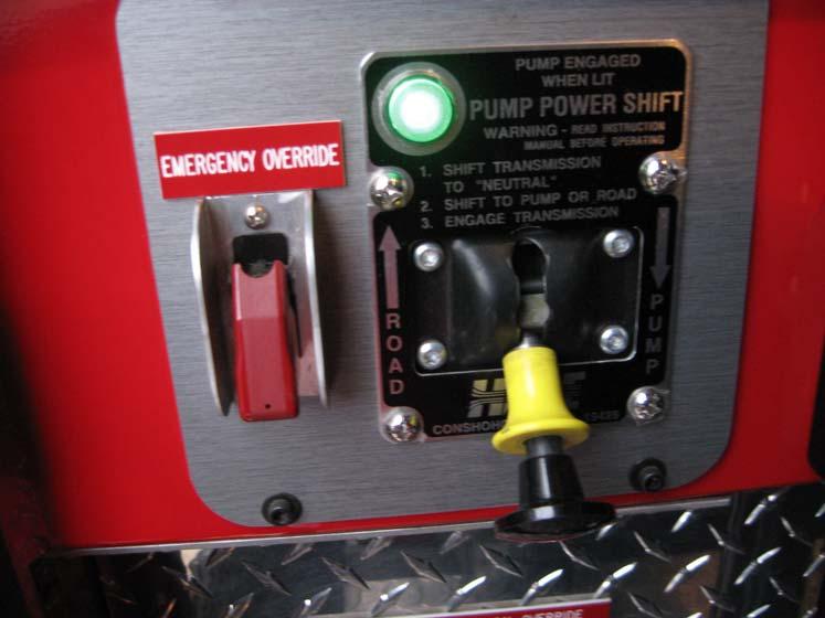 Engaging the Pump Transmission After pausing, continue to shift the pump power shift lever downward and into PUMP.
