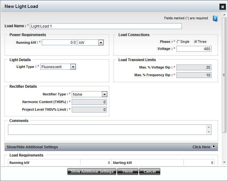 Types of Loads Lighting Load Entering Lighting Loads Form Overview To add a new light load, simply enter the information as it appears on the form.