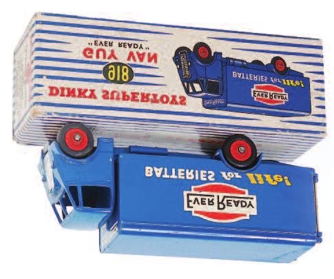 striped Supertoys box, some areas of chipping, very bright example (GVG,BVG) 100-150 1939 Dinky Toys, 968 BBC TV roving eye vehicle, dark green with camera and operator on roof and plastic aerial,