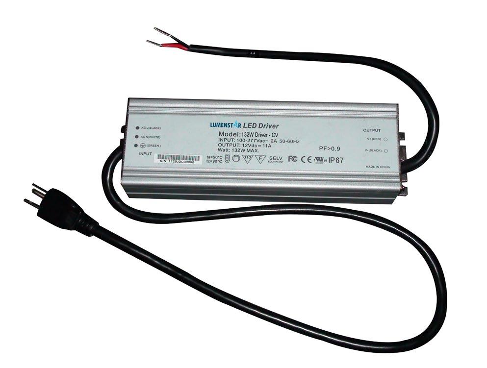 132W Indoor/Outdoor Power Supply Input LS - 132W Driver - CV 100-277V AC Output 12V DC (11A ) 132W max L 8.34 x 1.