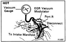 4. INSPECT VSV OPERATION WITH COLD ENGINE (a) The engine coolant temperature should be below 45 C (113 F). (b) Check that the vacuum gauge indicates zero at 2,500 rpm.