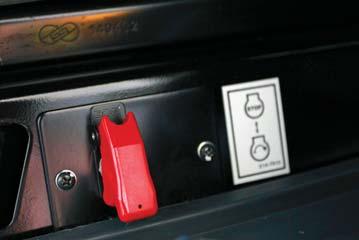 A battery disconnect switch helps to deter theft by isolating the battery and enhances safety when servicing the machine.