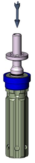 Stand the cylinder with the blue ring at top. Apply oil to the air distributor o-ring. Set the air distributor into the cylinder.