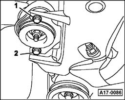 Page 21 of 33 17-17 All models - Loosen rear bolt -2- for right transmission mount several turns.