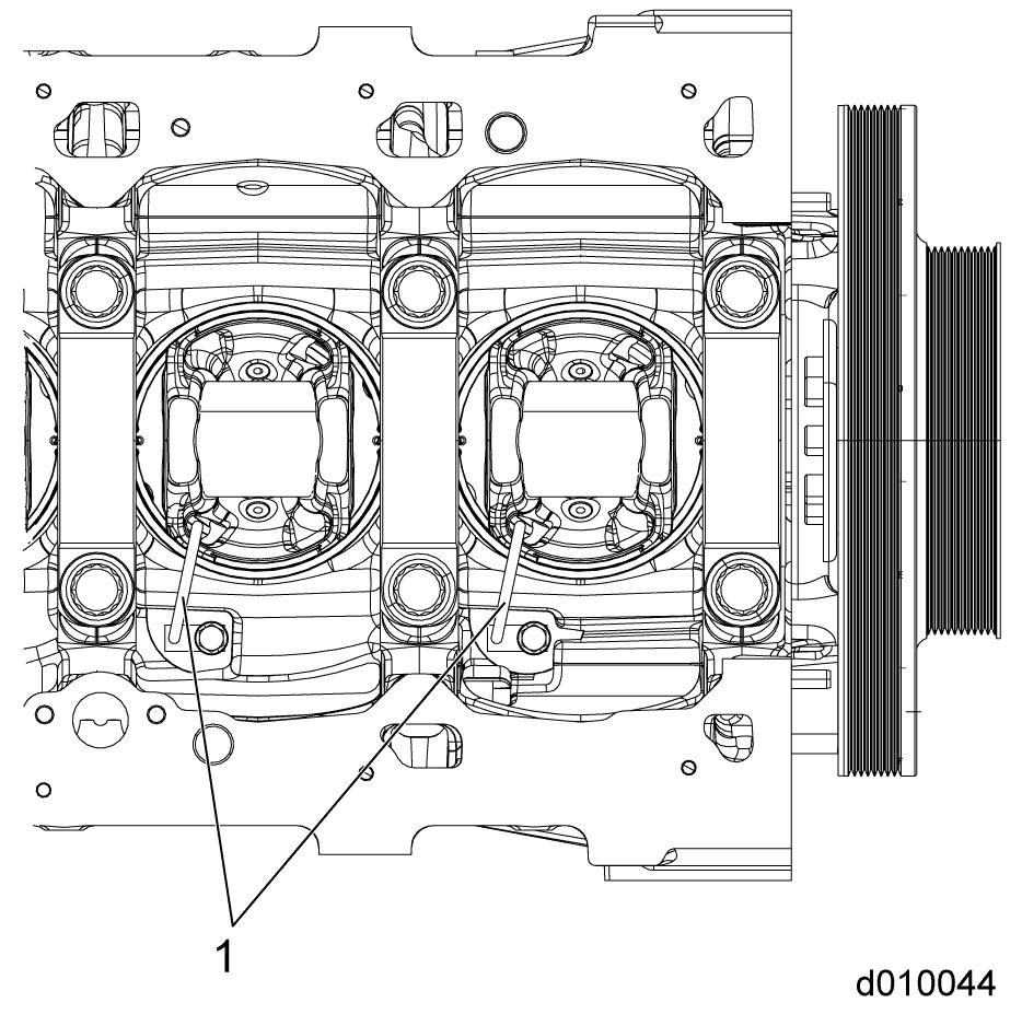 3 Installation of the Piston and Connecting Rod Assembly 25. Set the piston to top dead center. Using a dial gauge and holder, measure piston protrusion relative to the cylinder block.
